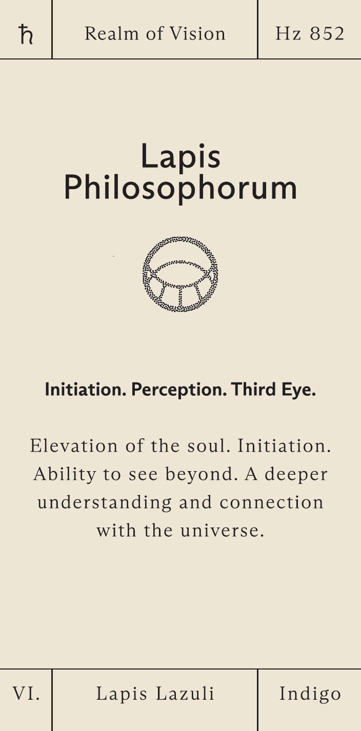 Lapis Philosophorum card with text and symbol on a beige background