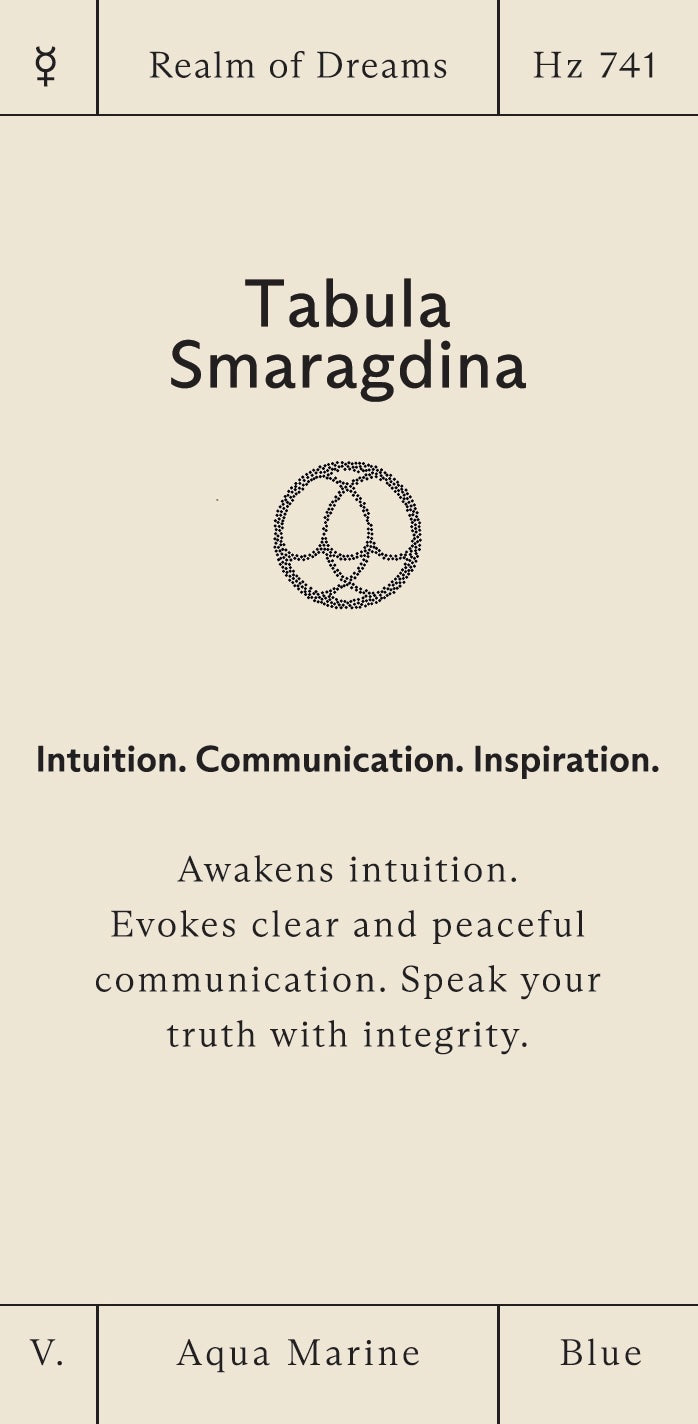 Tabula Smaragdina card with text on a beige background